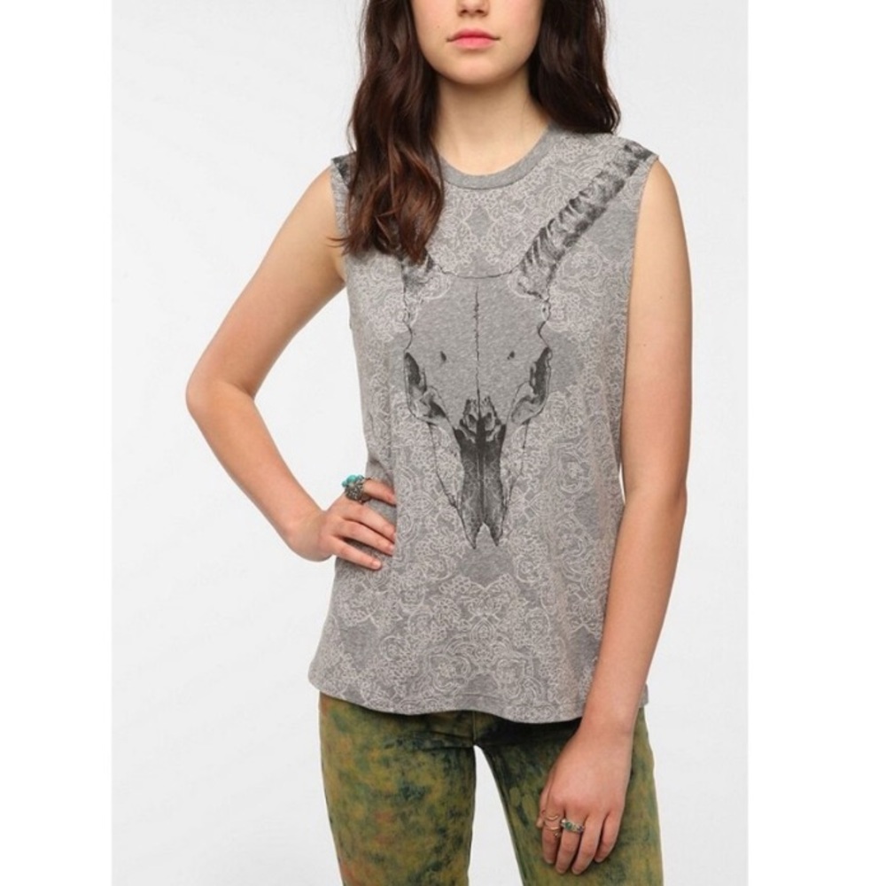 Urban Outfitters Ornate Cattle Skull Muscle Tank